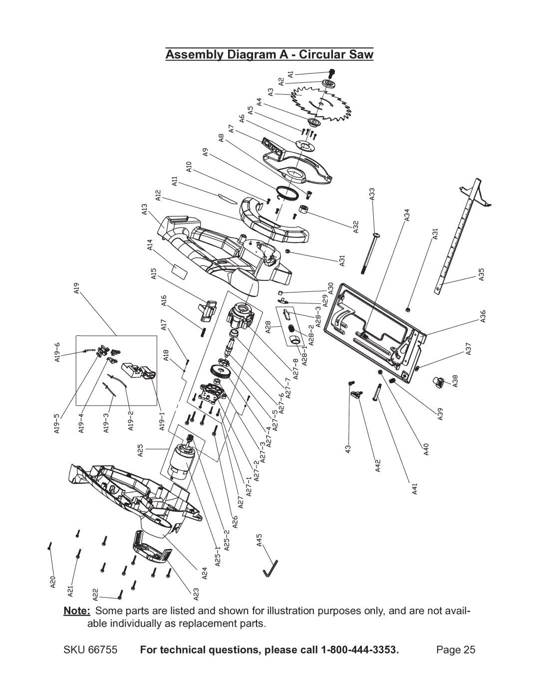 Harbor Freight Tools 66755 operating instructions Assembly Diagram a Circular Saw 