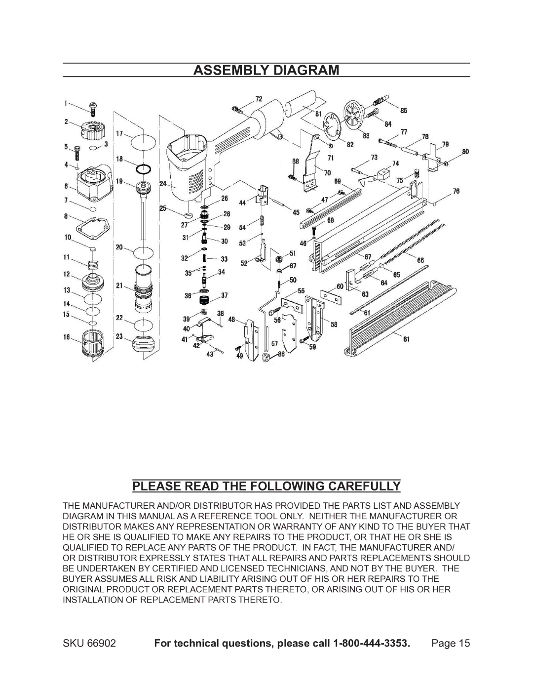 Harbor Freight Tools 66902 operating instructions Assembly Diagram 