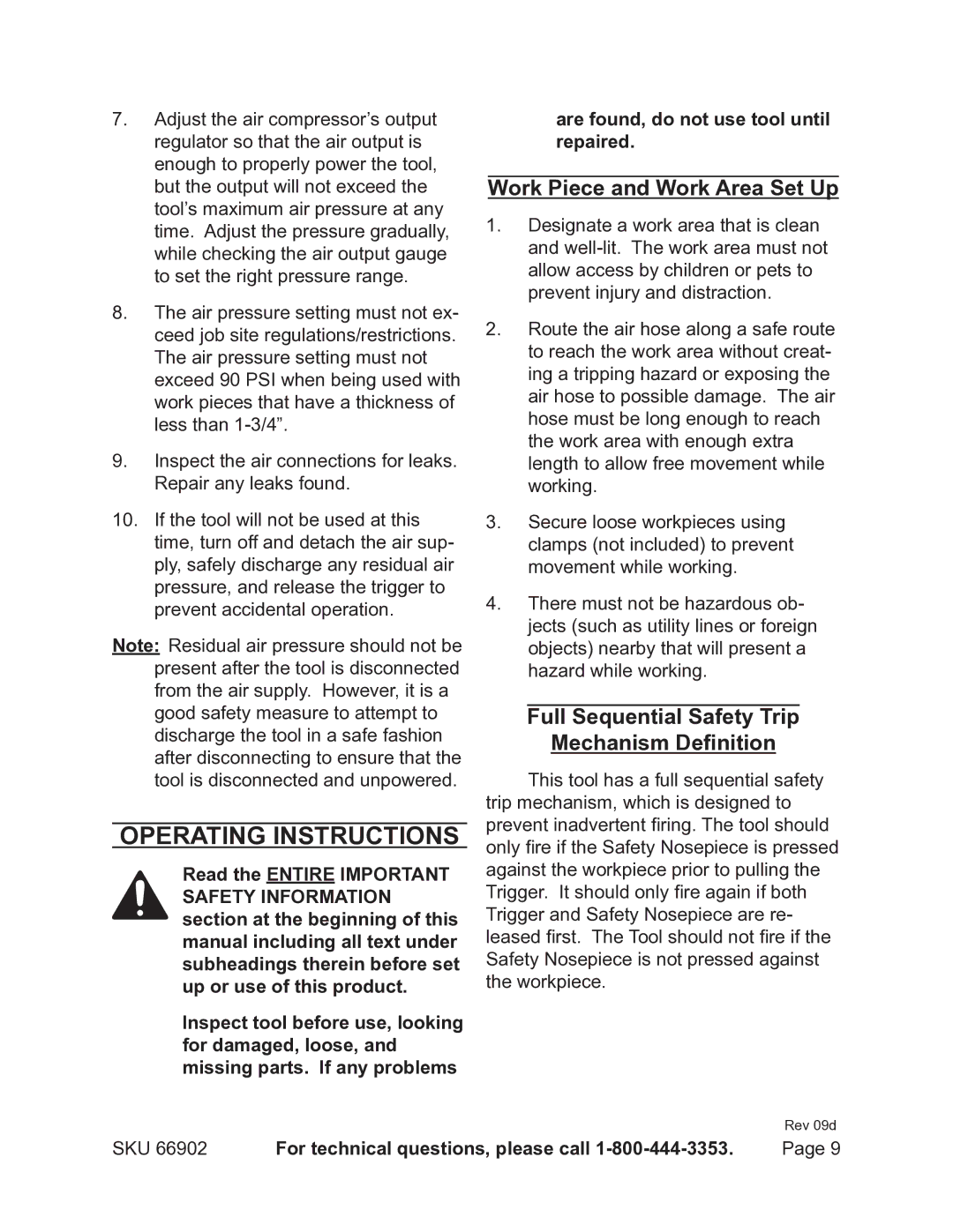 Harbor Freight Tools 66902 operating instructions Operating Instructions, Work Piece and Work Area Set Up 