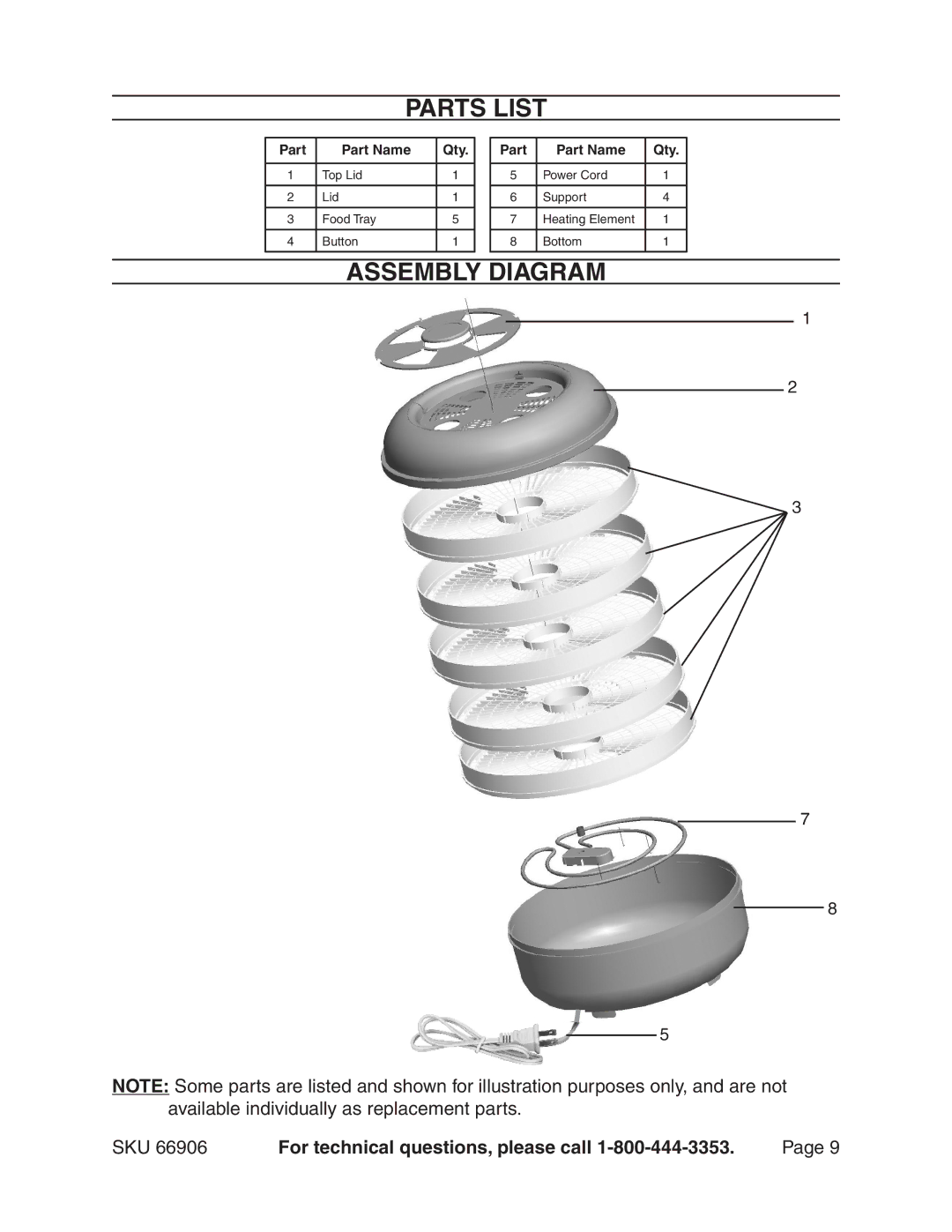 Harbor Freight Tools 66906 manual Parts List, Assembly Diagram 