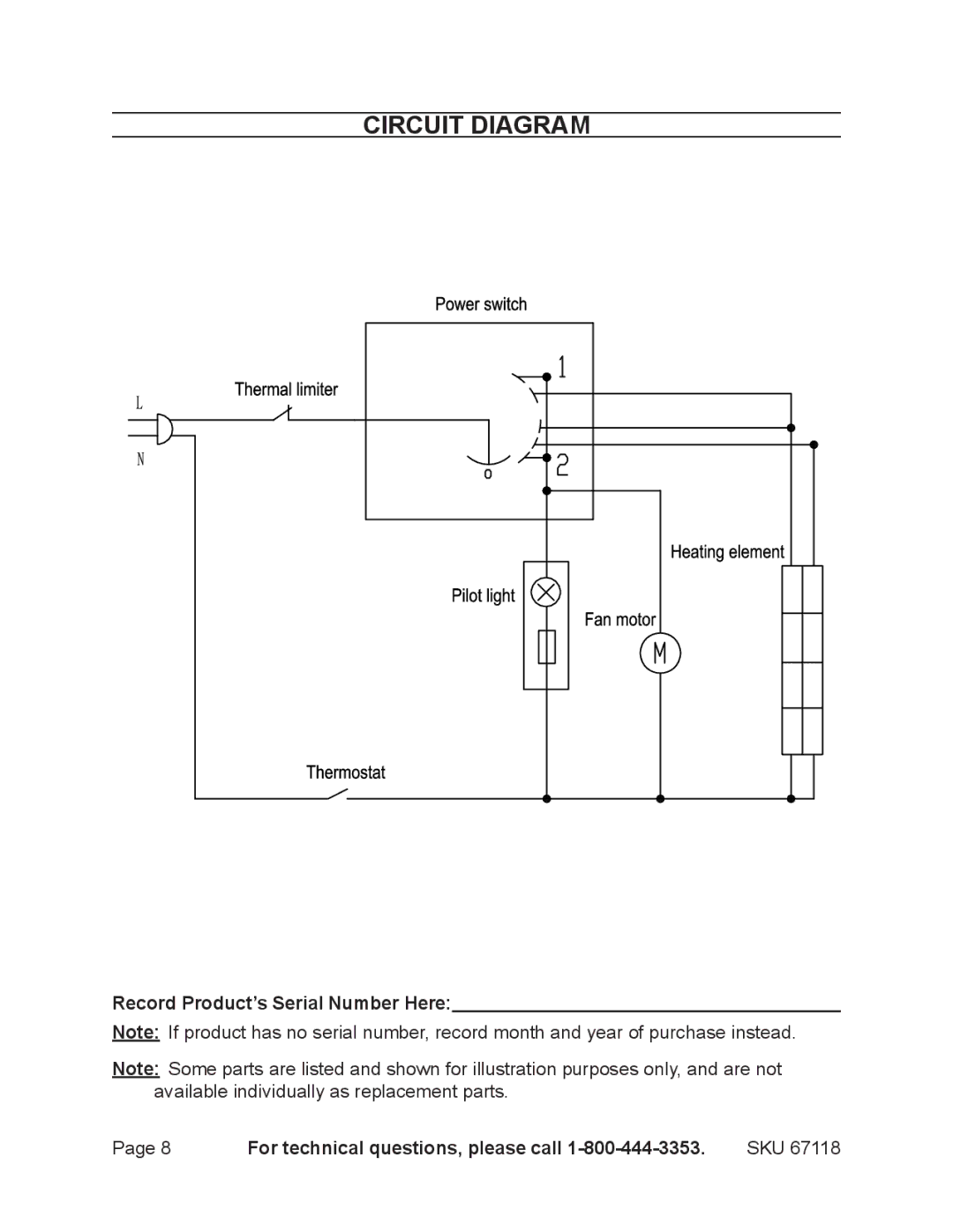 Harbor Freight Tools 67118 operating instructions Circuit Diagram 