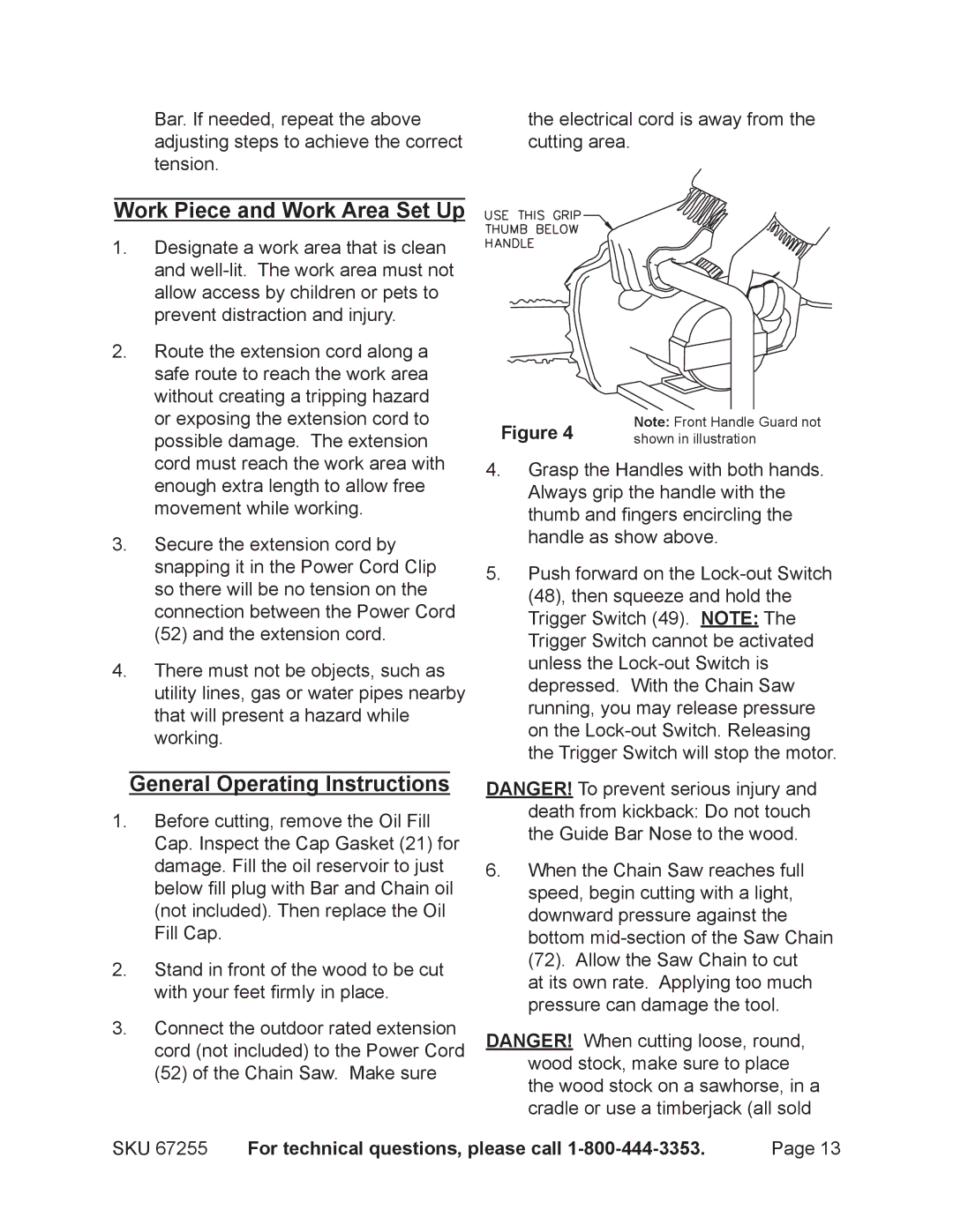 Harbor Freight Tools 67255 operating instructions Work Piece and Work Area Set Up, General Operating Instructions 