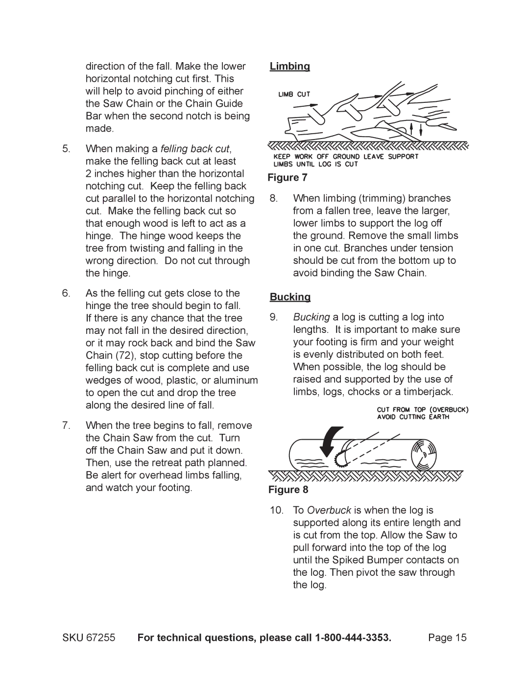 Harbor Freight Tools 67255 operating instructions Limbing, Bucking 