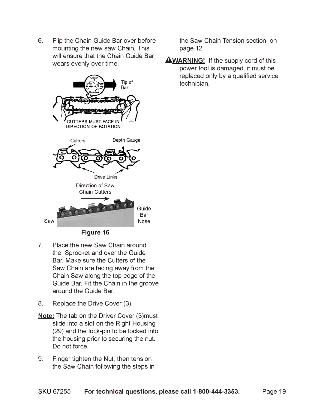 Harbor Freight Tools 67255 operating instructions Direction of Saw 