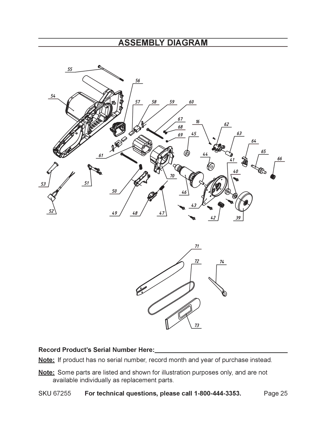 Harbor Freight Tools 67255 operating instructions Record Product’s Serial Number Here 