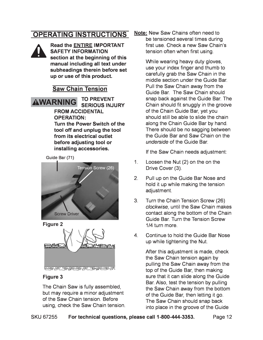 Harbor Freight Tools 67255 Operating Instructions, To prevent serious injury, from accidental operation, Figure Figure 