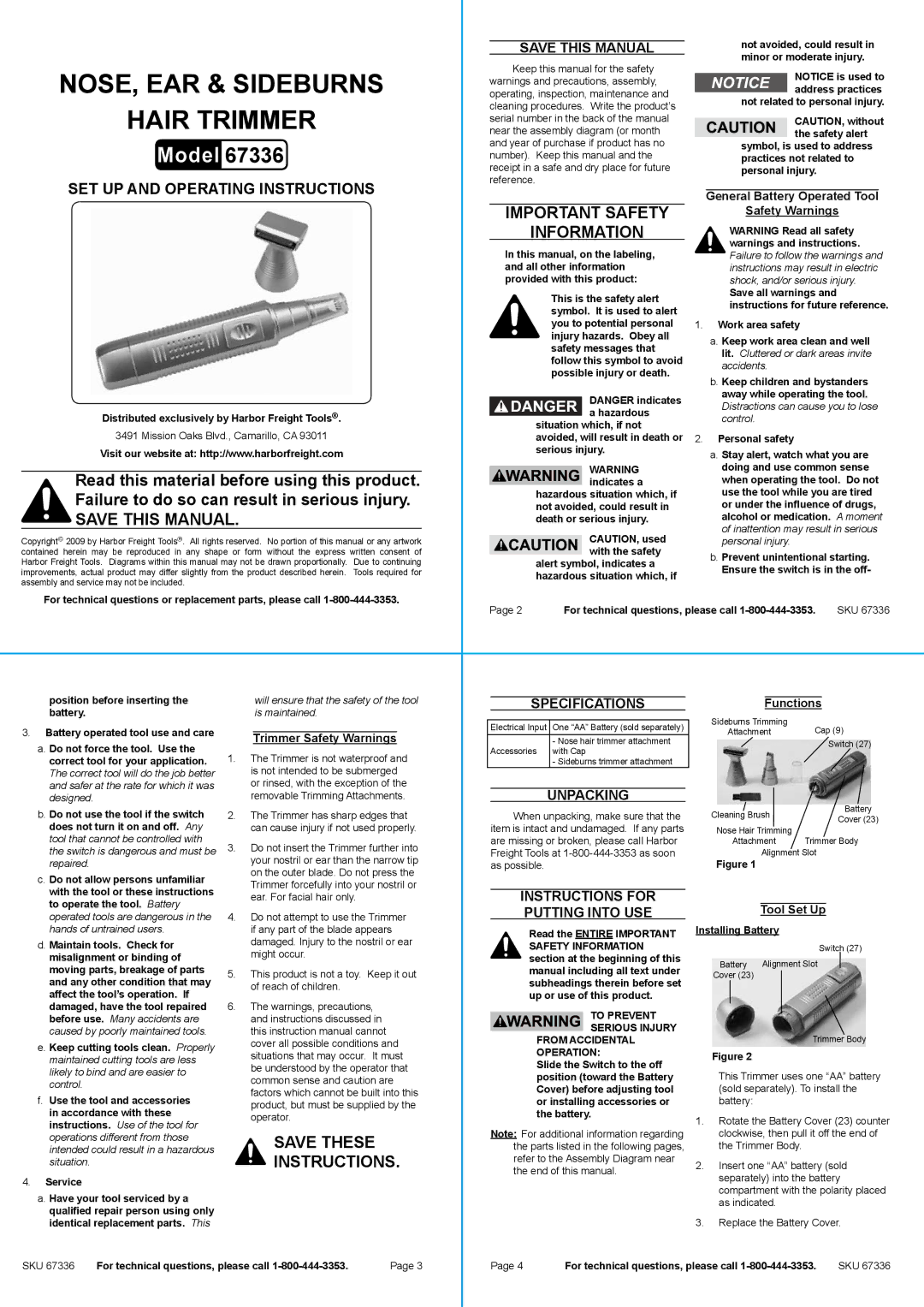 Harbor Freight Tools 67336 specifications Failure to follow the warnings, Instructions may result in electric, Accidents 