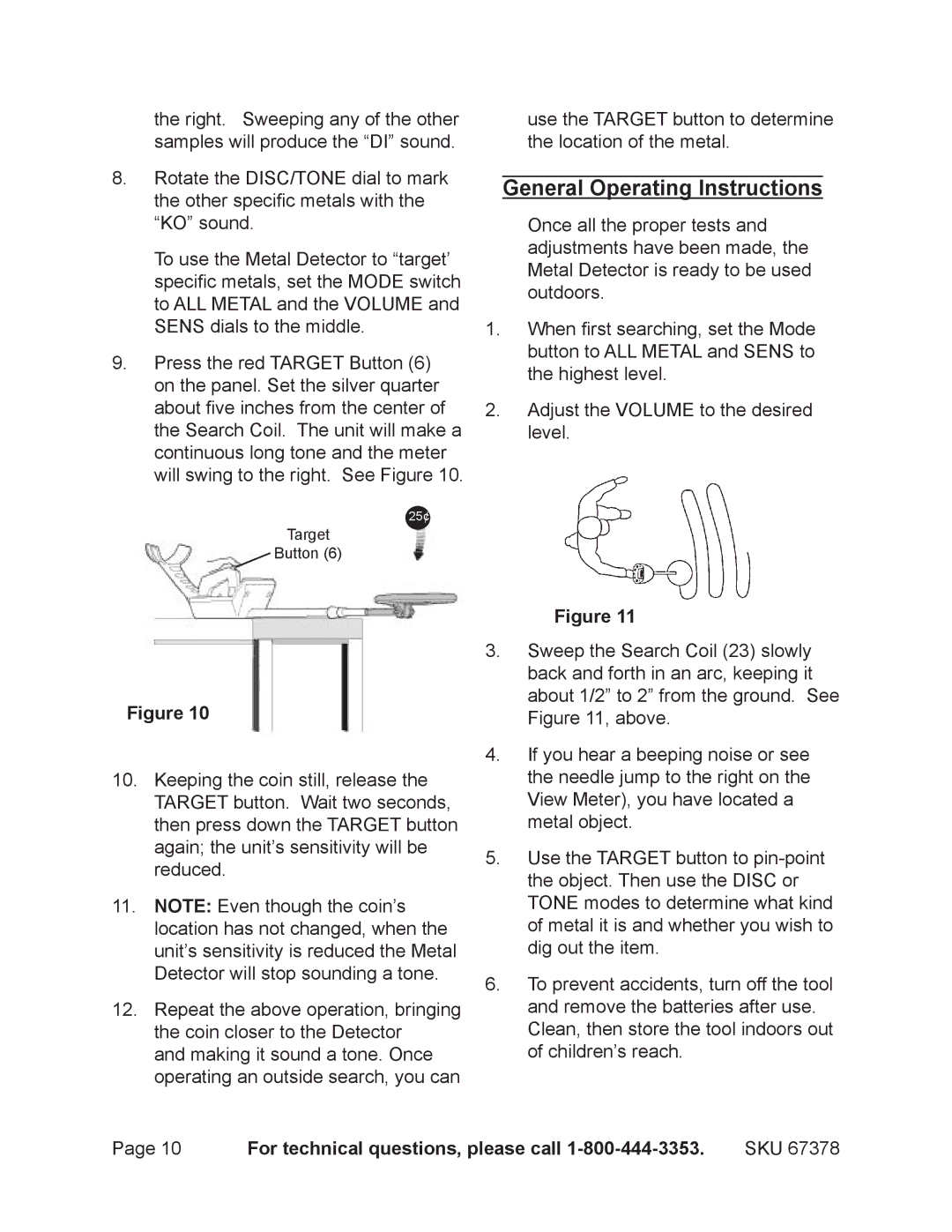 Harbor Freight Tools 67378 manual General Operating Instructions 