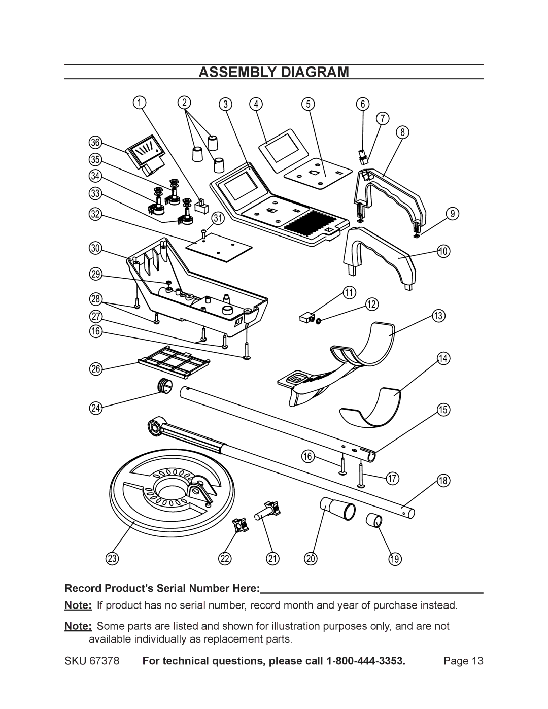 Harbor Freight Tools 67378 manual Assembly Diagram 