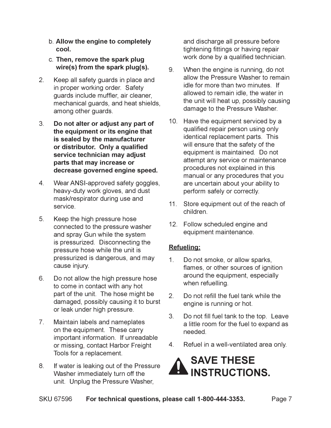 Harbor Freight Tools 67596 manual Refueling 