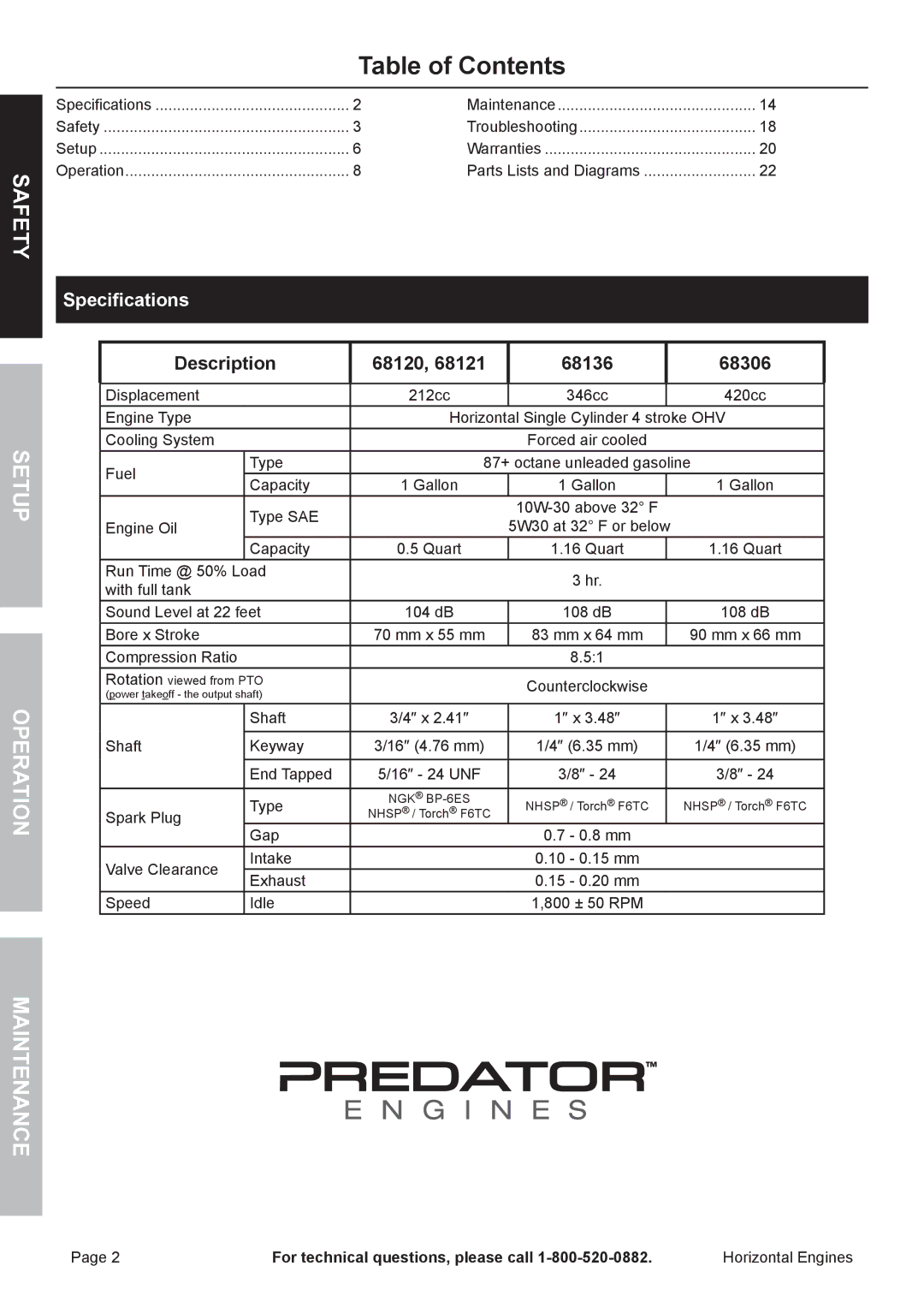 Harbor Freight Tools 68120, 68306 owner manual Table of Contents 