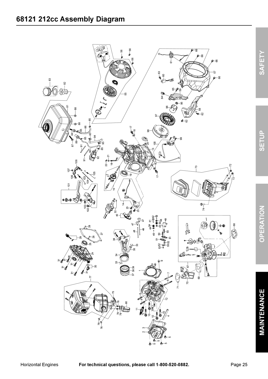 Harbor Freight Tools 68306, 68120 owner manual 68121 212cc Assembly Diagram 