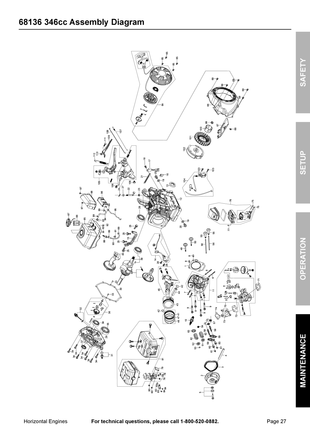 Harbor Freight Tools 68306, 68120 owner manual 68136 346cc, Assembly Diagram 