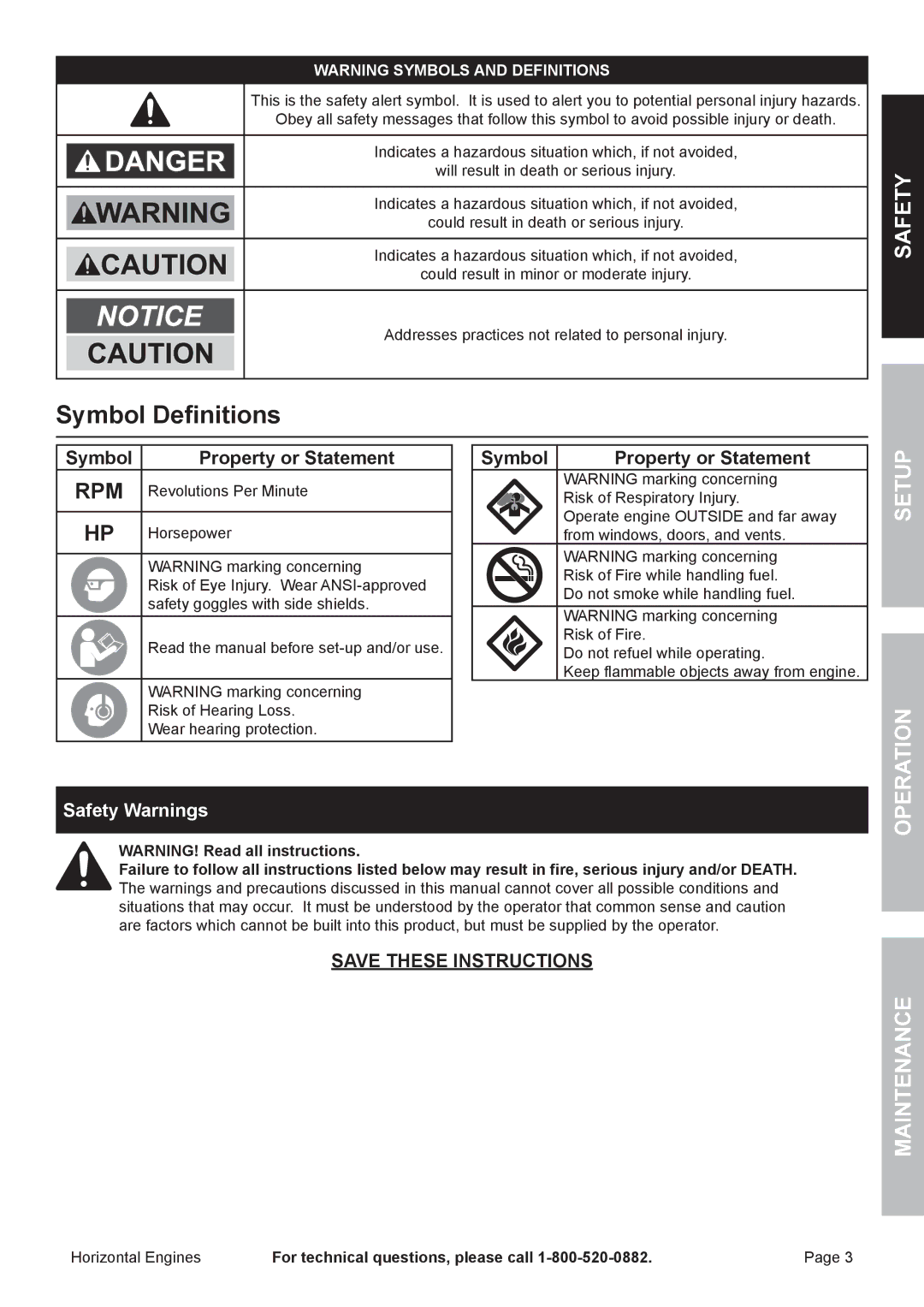 Harbor Freight Tools 68306, 68120 owner manual Symbol Definitions, Rpm 