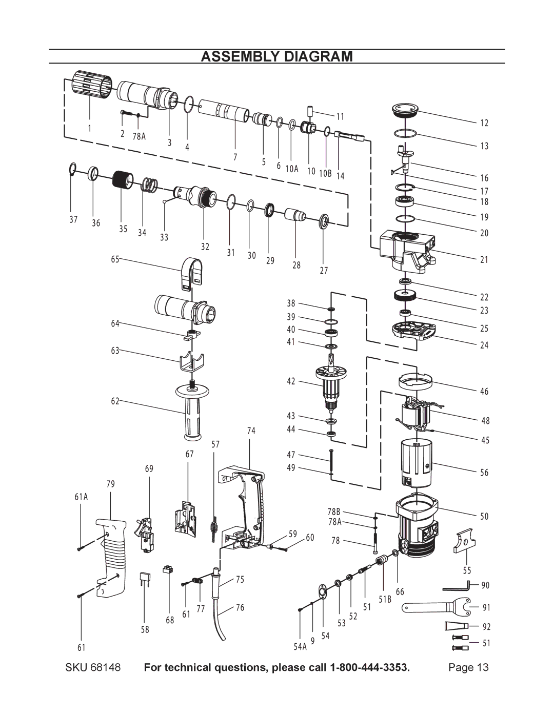 Harbor Freight Tools 68148 operating instructions Assembly Diagram 