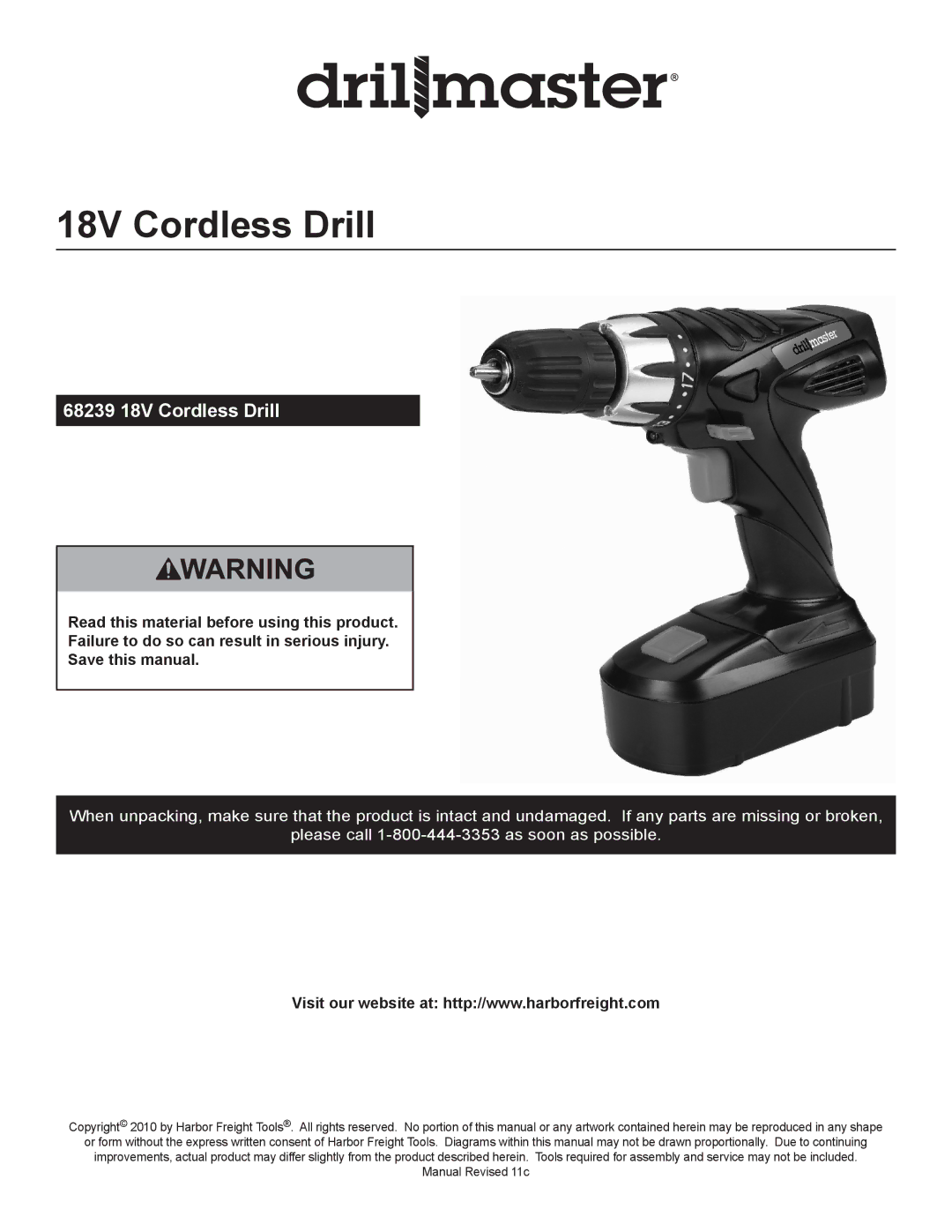 Harbor Freight Tools manual 68239 18V Cordless Drill 