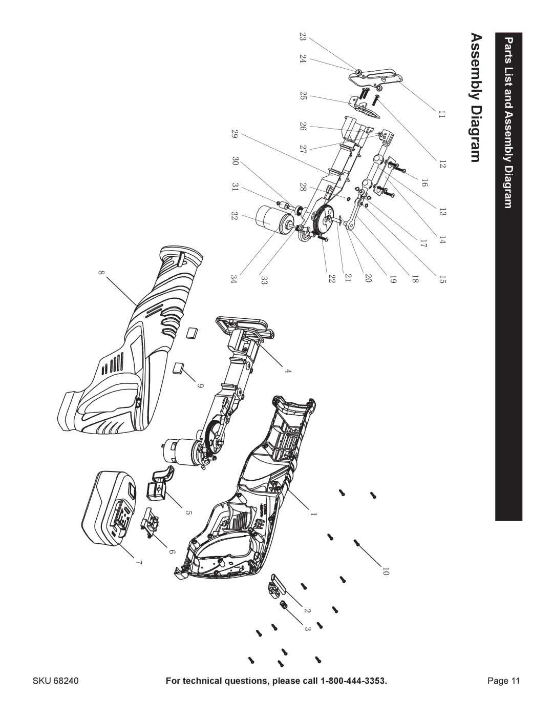 Harbor Freight Tools 68240 manual Parts List and Assembly 