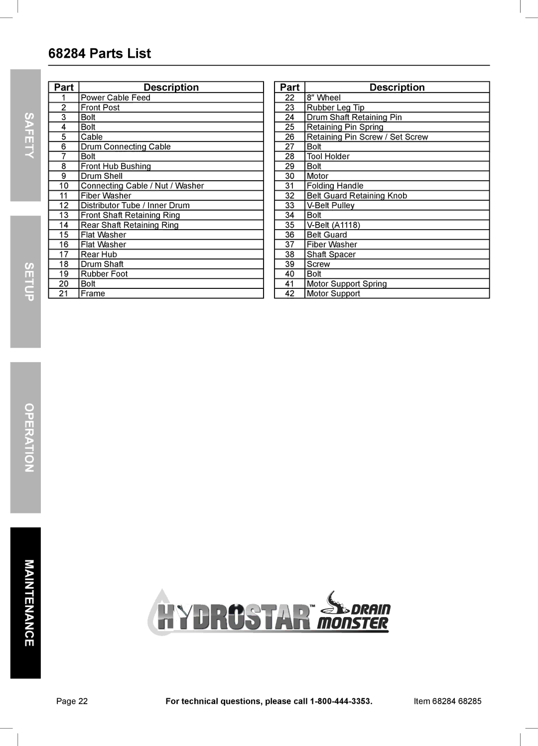 Harbor Freight Tools 68285, 68284 owner manual Safety Setup Operation Maintenance 