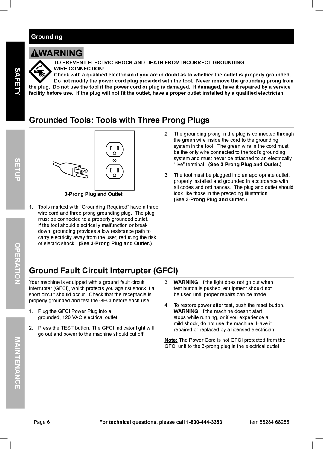 Harbor Freight Tools 68285 Grounded Tools Tools with Three Prong Plugs, Ground Fault Circuit Interrupter Gfci, Grounding 