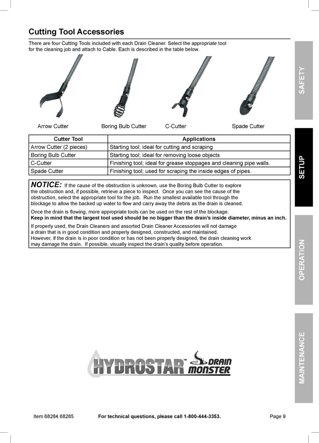 Harbor Freight Tools 68284, 68285 owner manual Cutting Tool Accessories, Cutter Tool Applications 