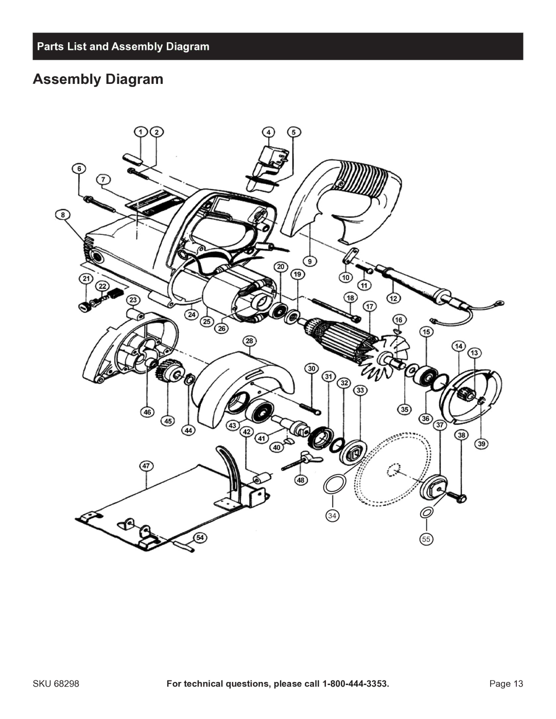 Harbor Freight Tools 68298 manual Assembly Diagram 