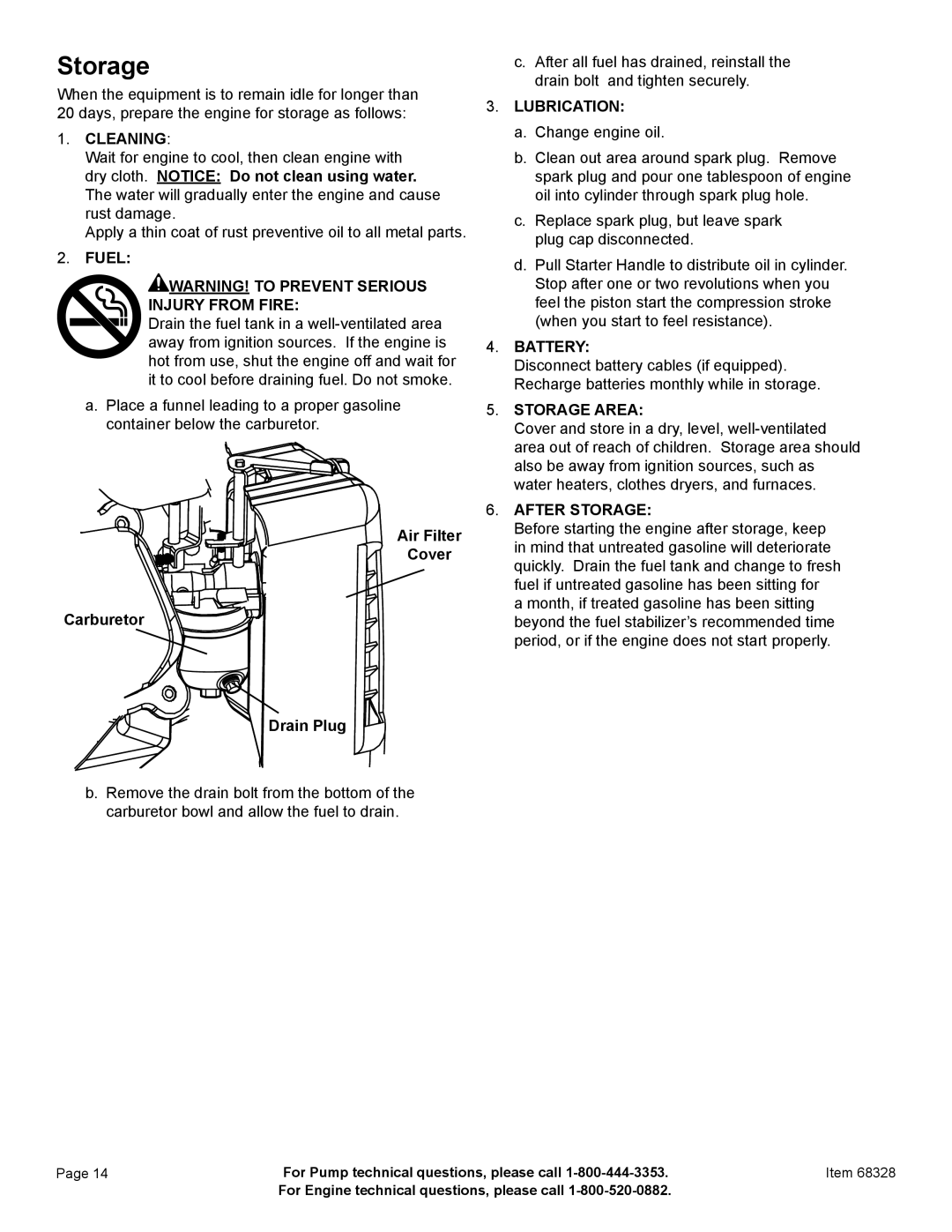 Harbor Freight Tools 68328 manual Storage 