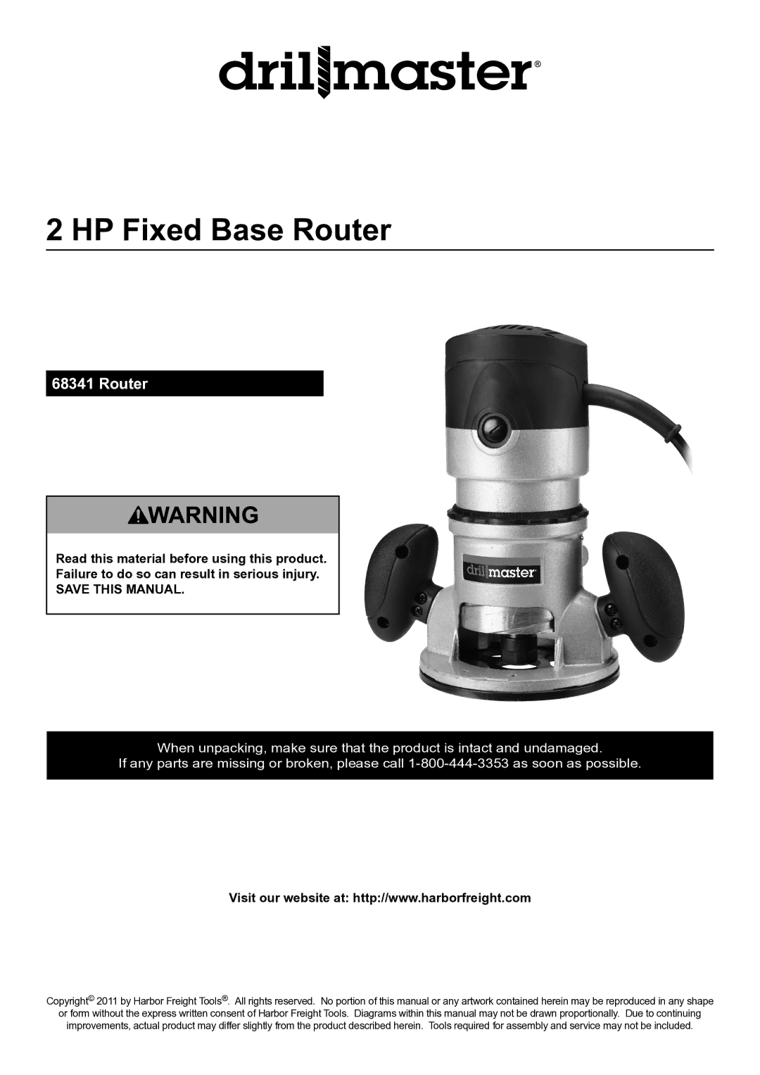 Harbor Freight Tools 68341 manual HP Fixed Base Router 