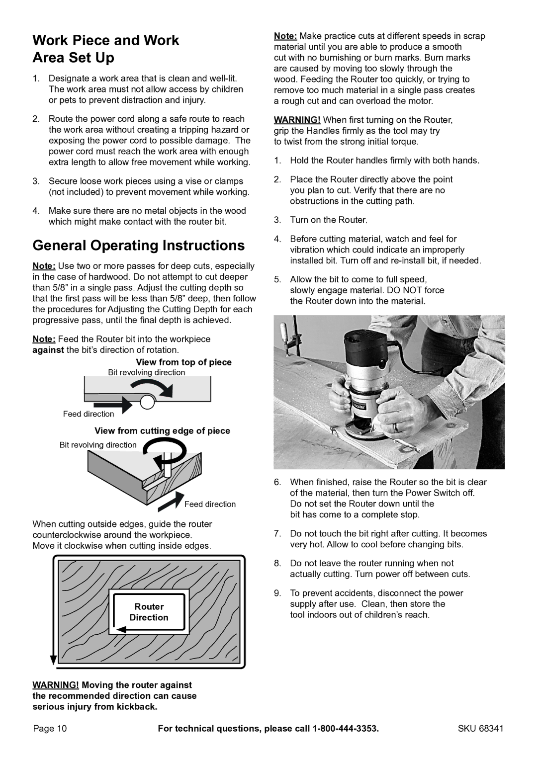 Harbor Freight Tools 68341 manual Work Piece and Work Area Set Up, General Operating Instructions 