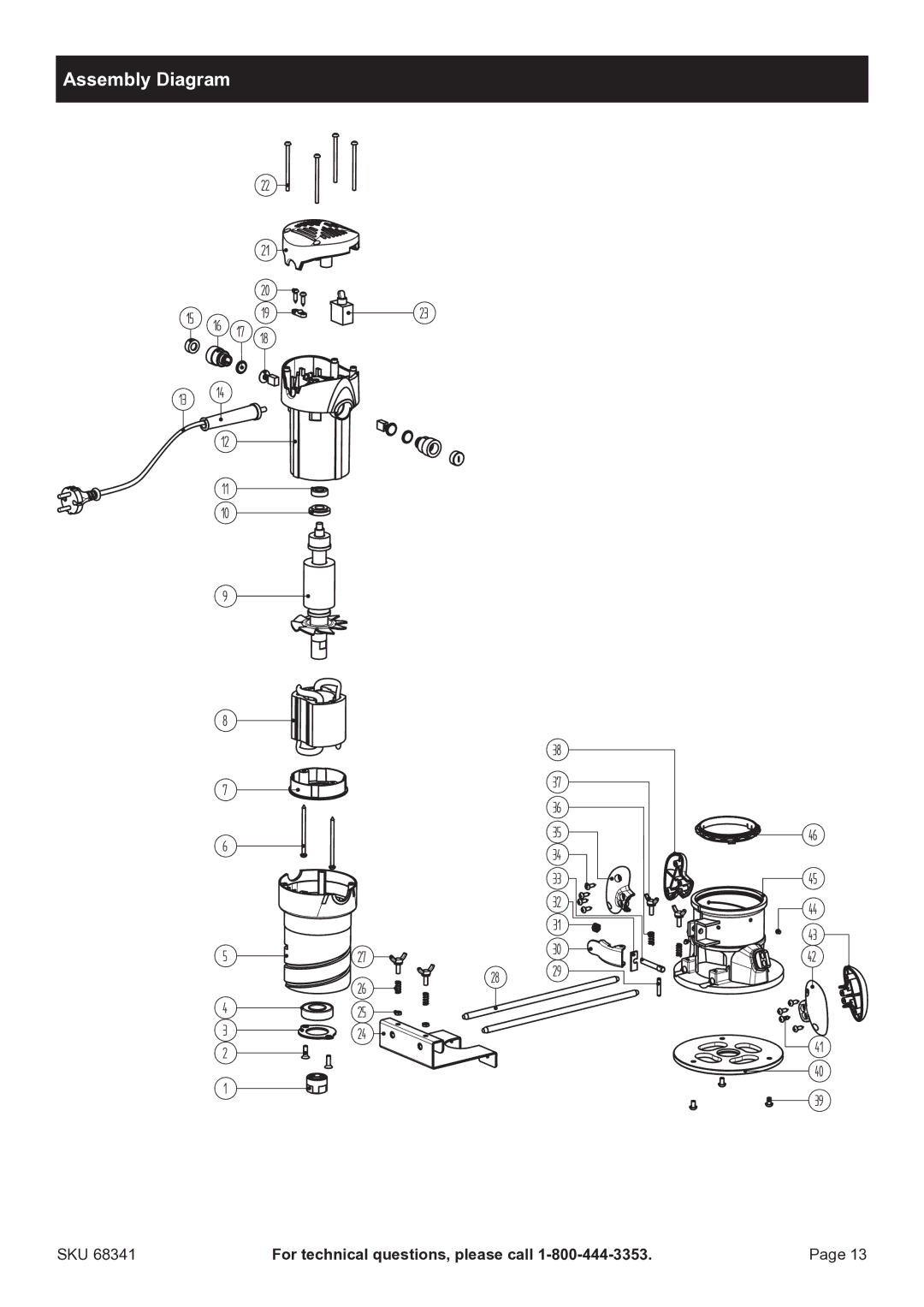 Harbor Freight Tools 68341 manual Assembly Diagram 