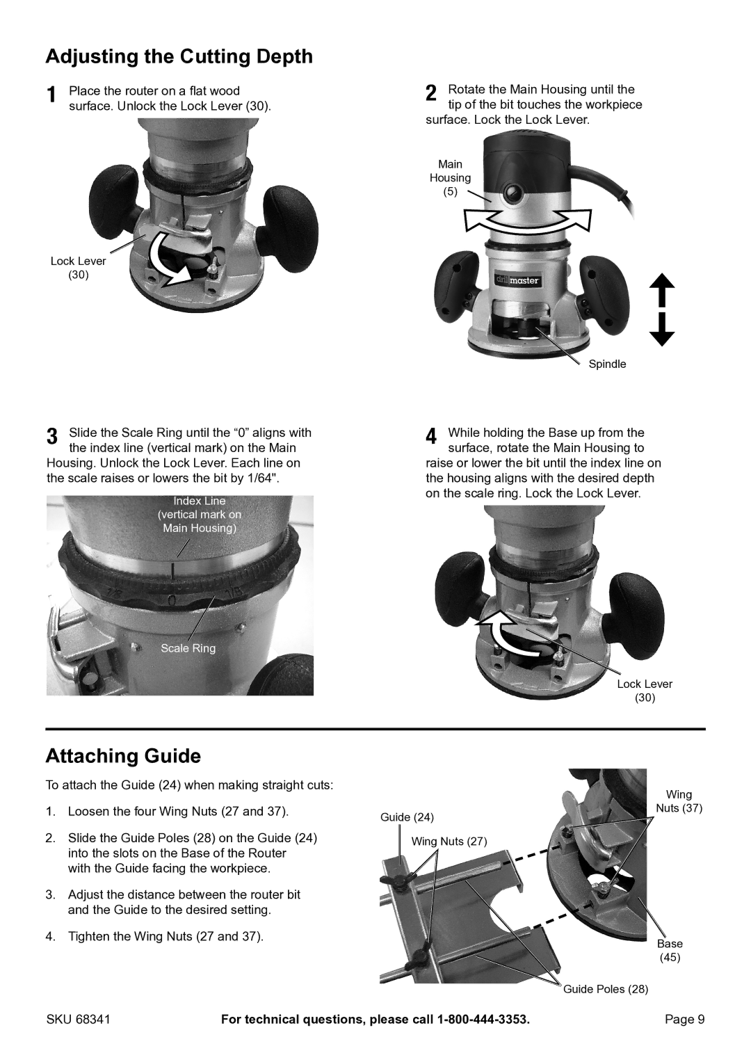 Harbor Freight Tools 68341 manual Adjusting the Cutting Depth, Attaching Guide 