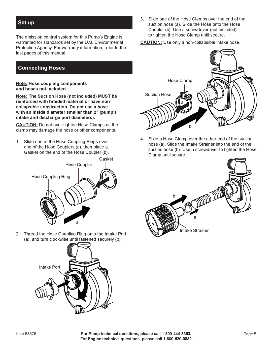 Harbor Freight Tools 68375 manual Set up, Connecting Hoses 