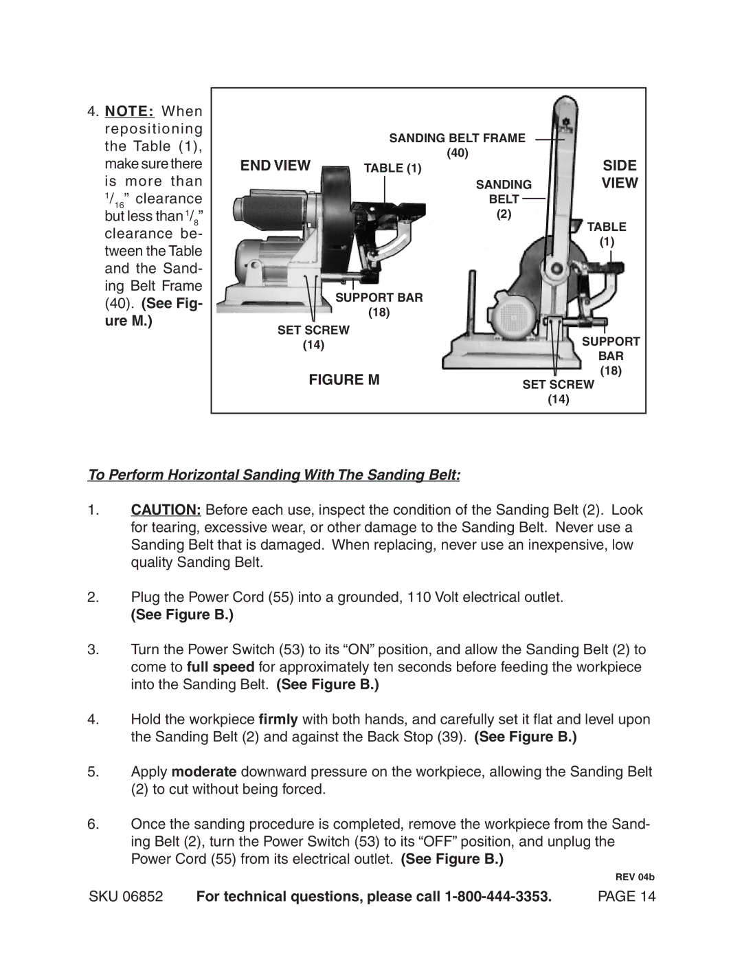 Harbor Freight Tools 6852 operating instructions Figure M, To Perform Horizontal Sanding With The Sanding Belt 