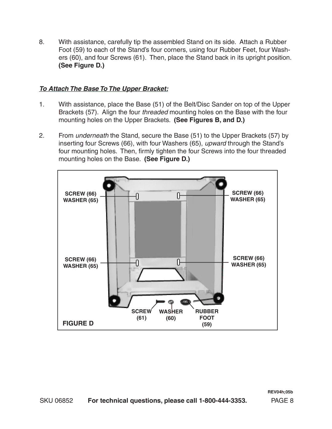 Harbor Freight Tools 6852 operating instructions To Attach The Base To The Upper Bracket, Figure D 