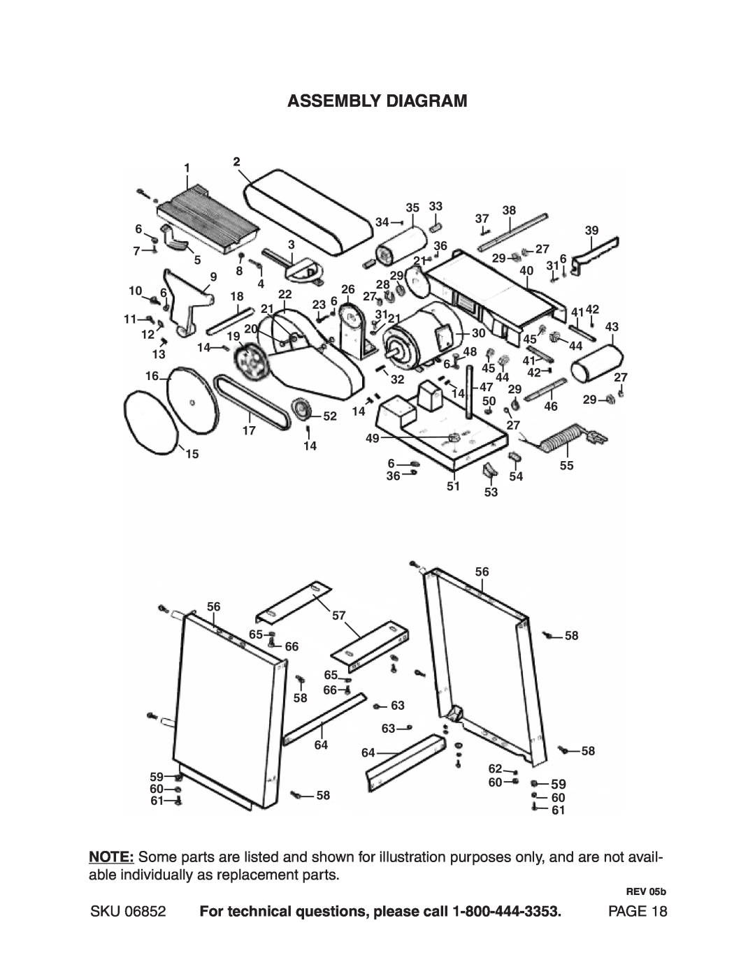 Harbor Freight Tools 6852 operating instructions Assembly Diagram, For technical questions, please call, Page, REV 05b 