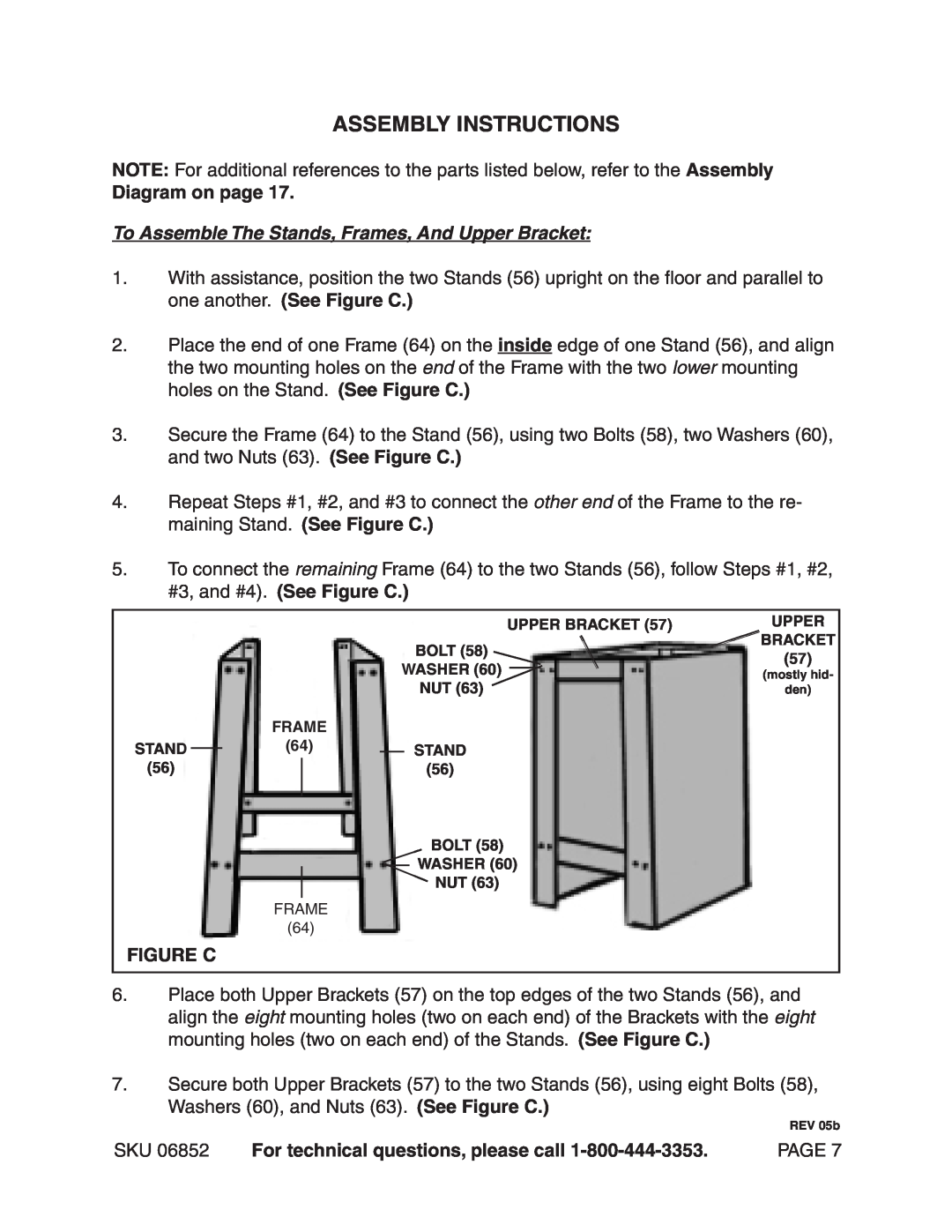 Harbor Freight Tools 6852 Assembly Instructions, Diagram on page, To Assemble The Stands, Frames, And Upper Bracket 