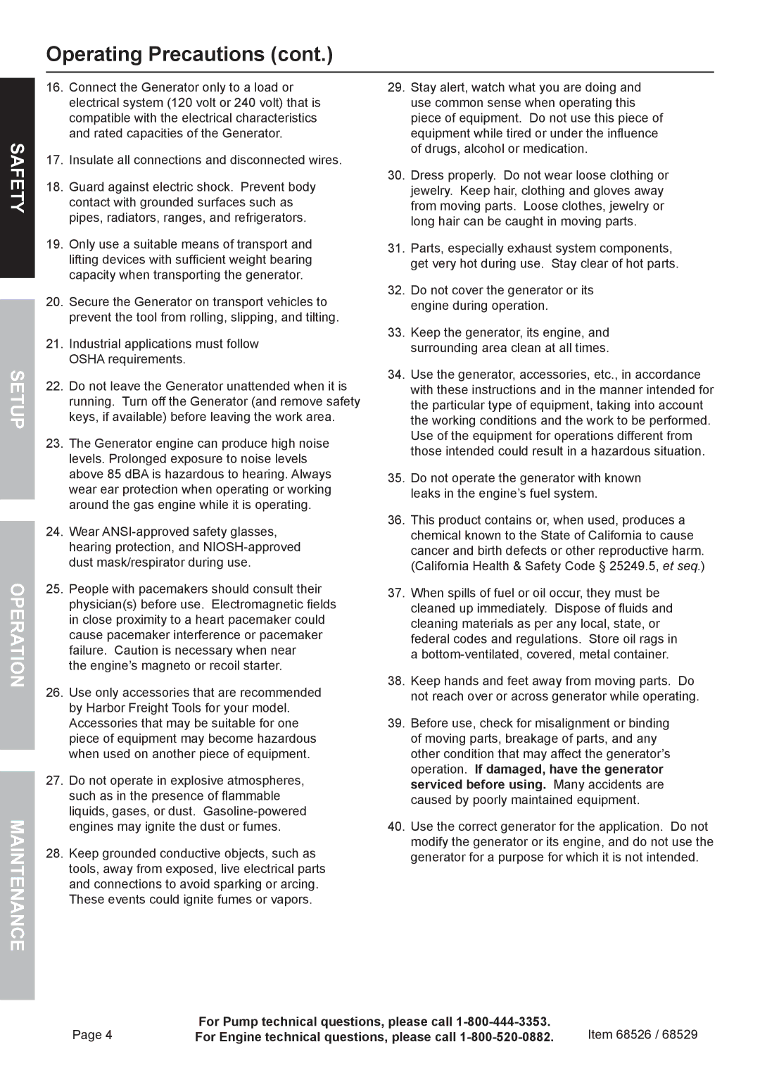 Harbor Freight Tools 68526 owner manual Safety Setup Operation Maintenance 