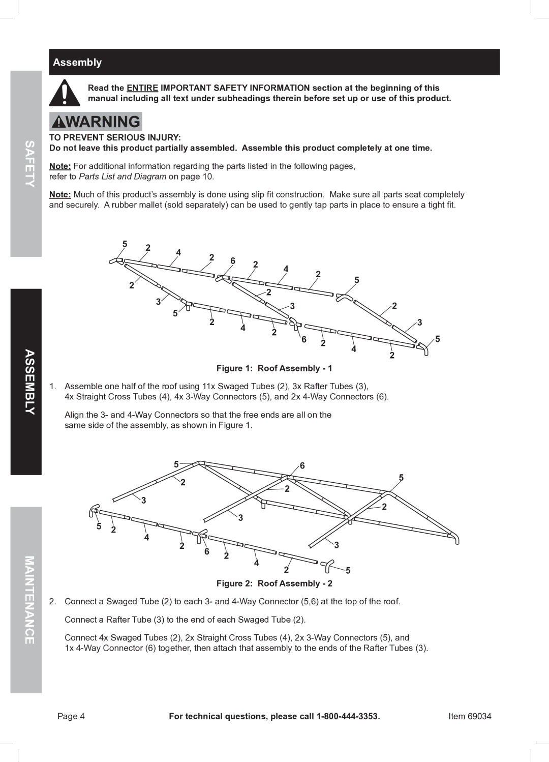 Harbor Freight Tools 69034 owner manual Assembly, To Prevent Serious Injury 