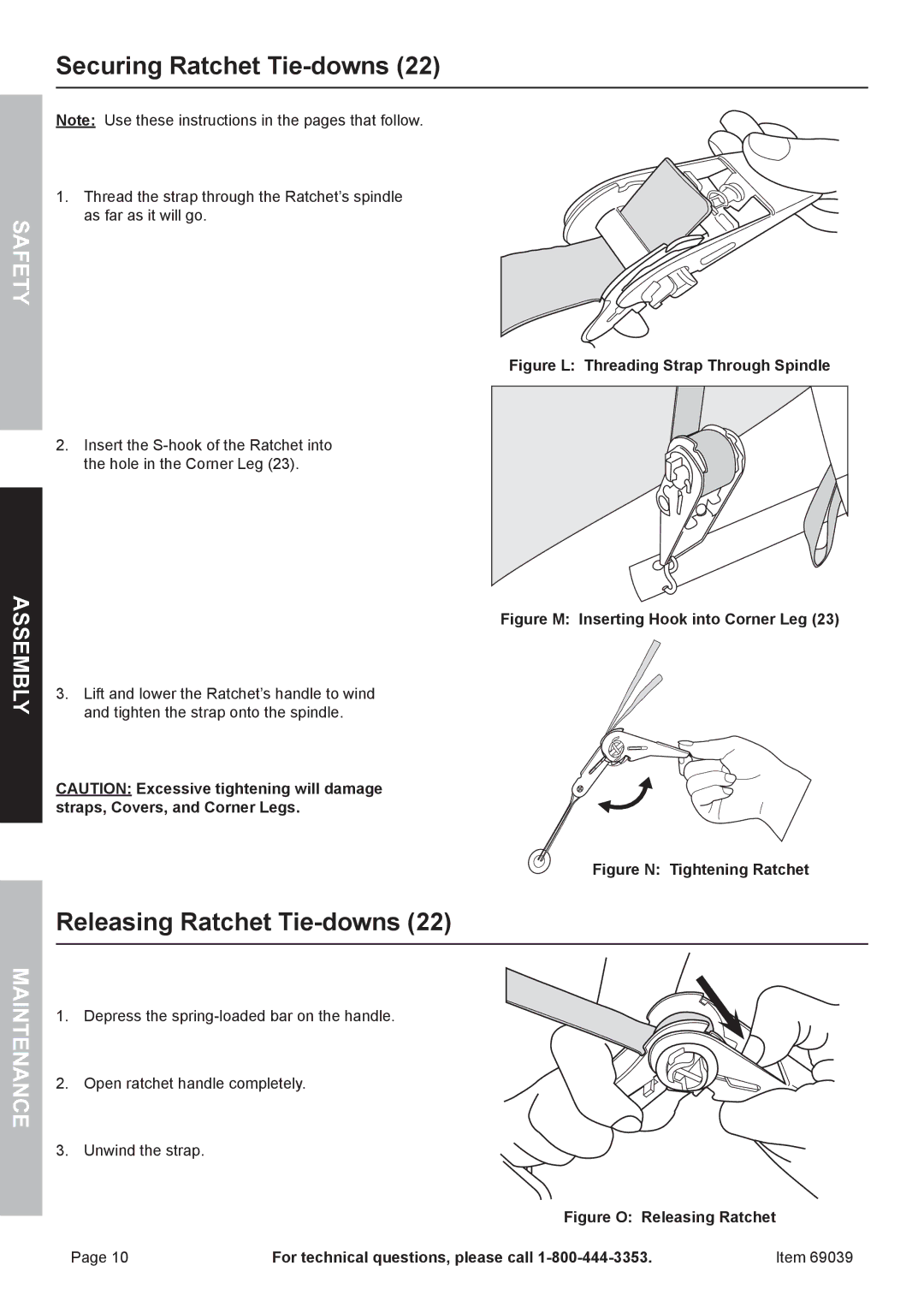 Harbor Freight Tools 69039 owner manual Securing Ratchet Tie-downs, Releasing Ratchet Tie-downs 