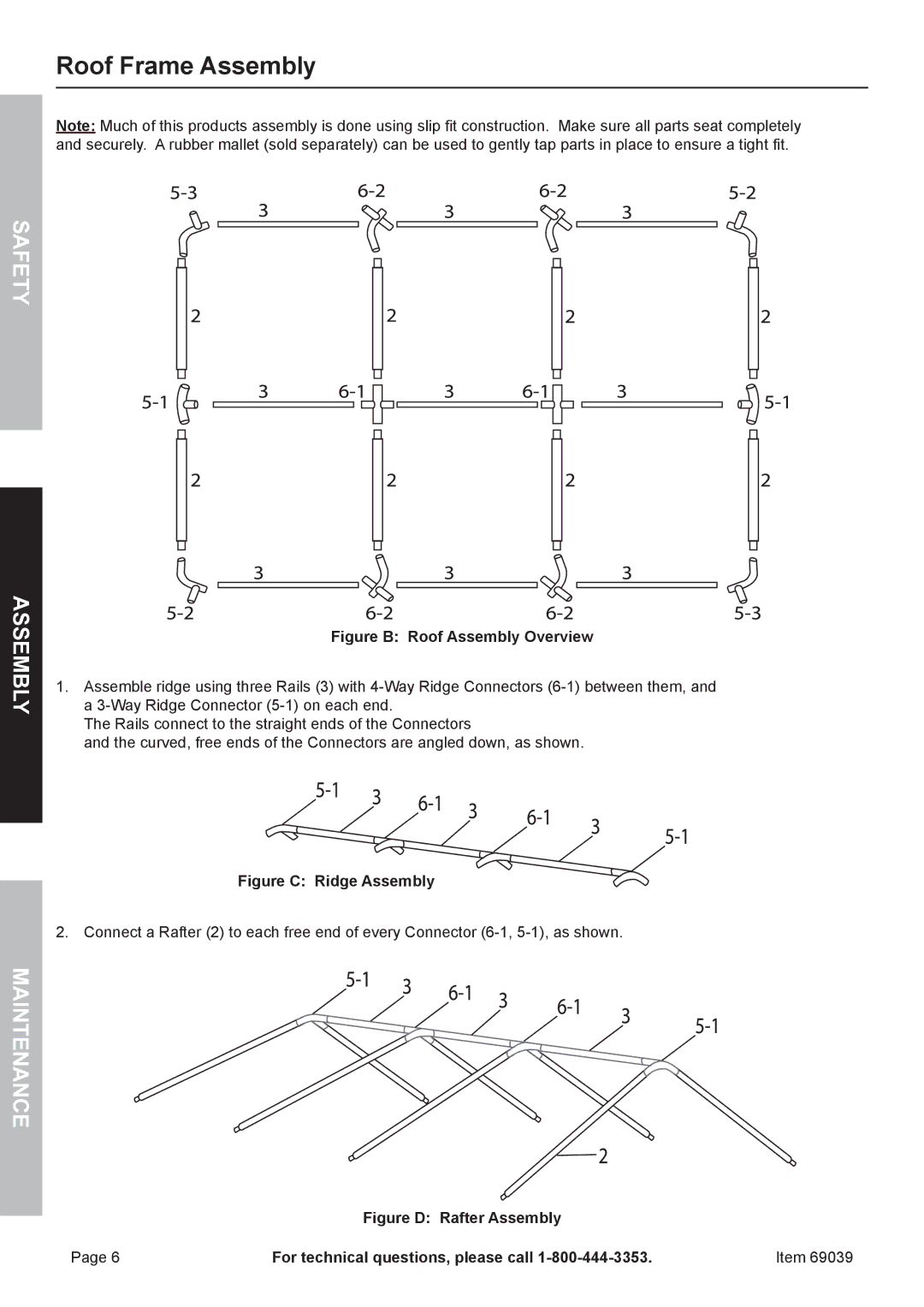 Harbor Freight Tools 69039 owner manual Roof Frame Assembly, Figure B Roof Assembly Overview 