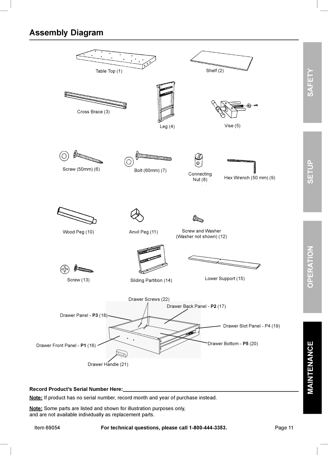 Harbor Freight Tools 69054 owner manual Assembly Diagram, Operation Maintenance 