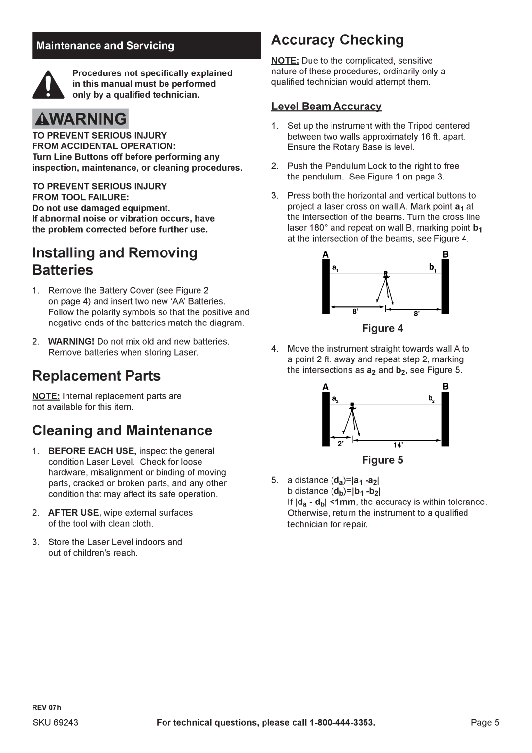 Harbor Freight Tools 69243 manual Installing and Removing Batteries, Replacement Parts Cleaning and Maintenance 