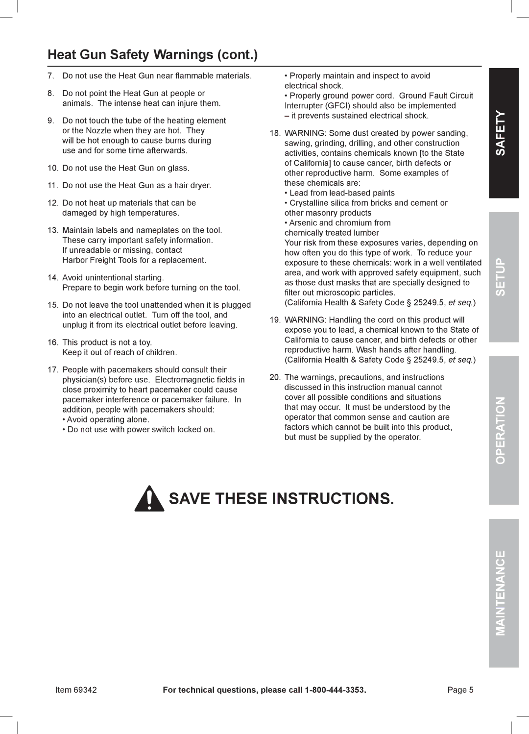 Harbor Freight Tools 69342 owner manual Safety Setup Operation Maintenance 