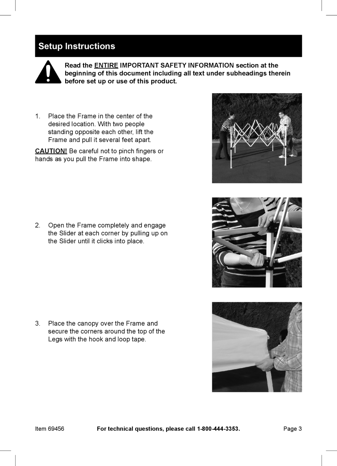 Harbor Freight Tools 69456 owner manual Setup Instructions 