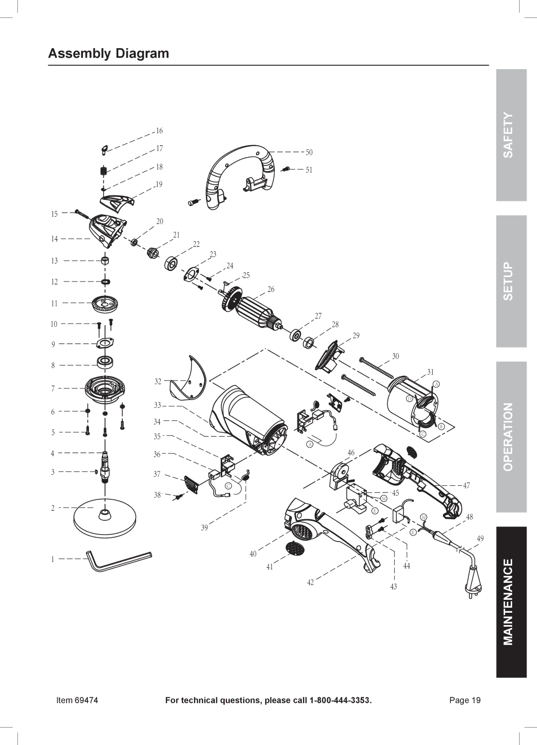 Harbor Freight Tools 69474 owner manual Assembly Diagram, Safety 