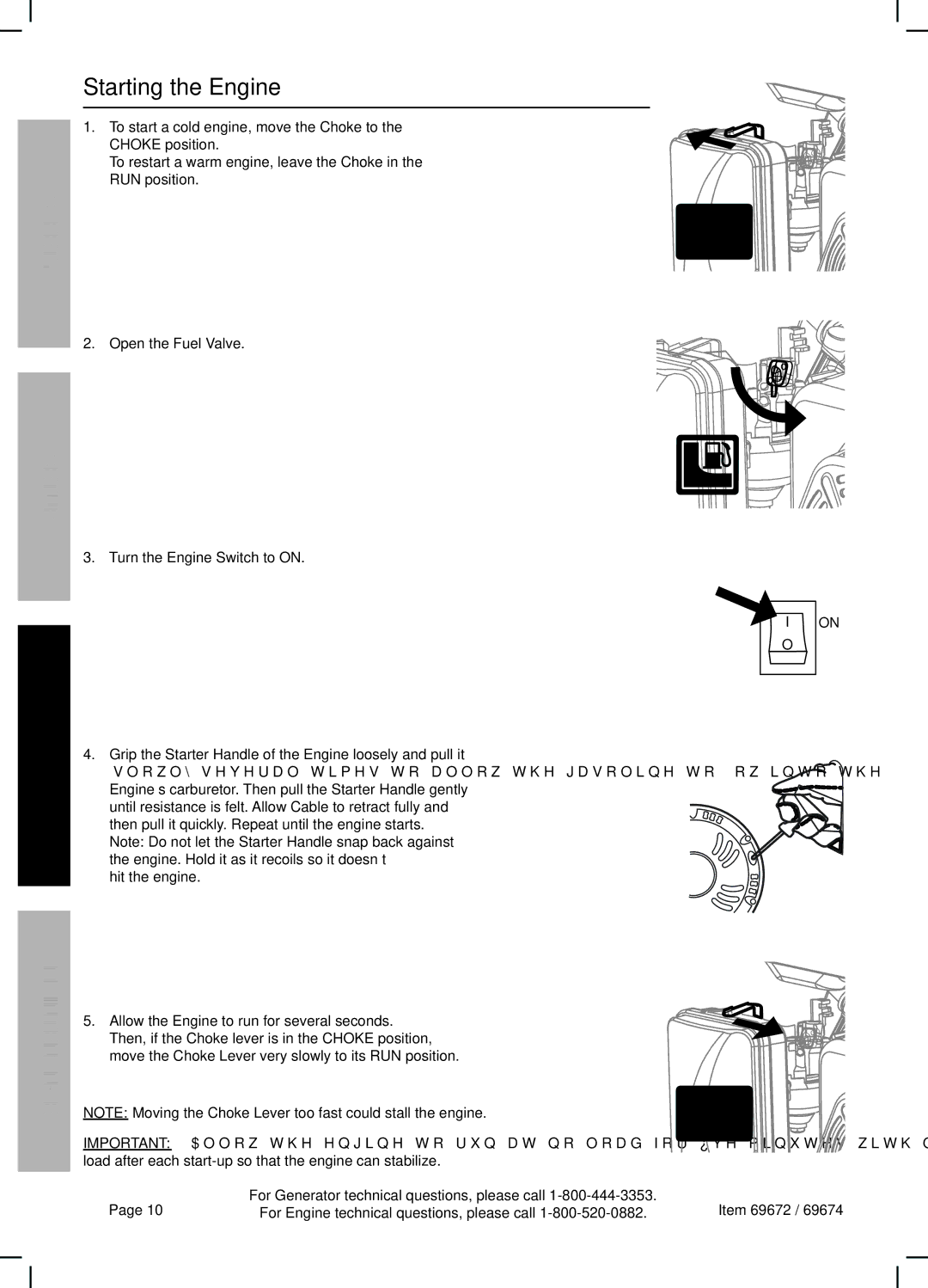 Harbor Freight Tools 69672 manual Starting the Engine, Operation 