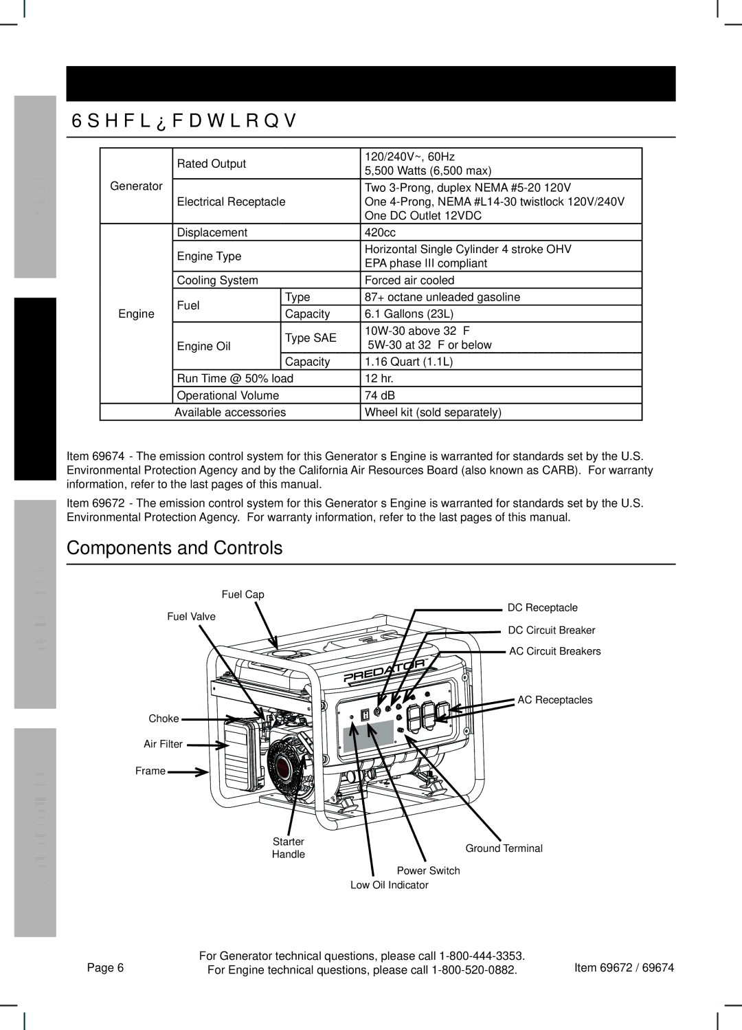 Harbor Freight Tools 69672 manual Specifications, Components and Controls, Safety Setup 