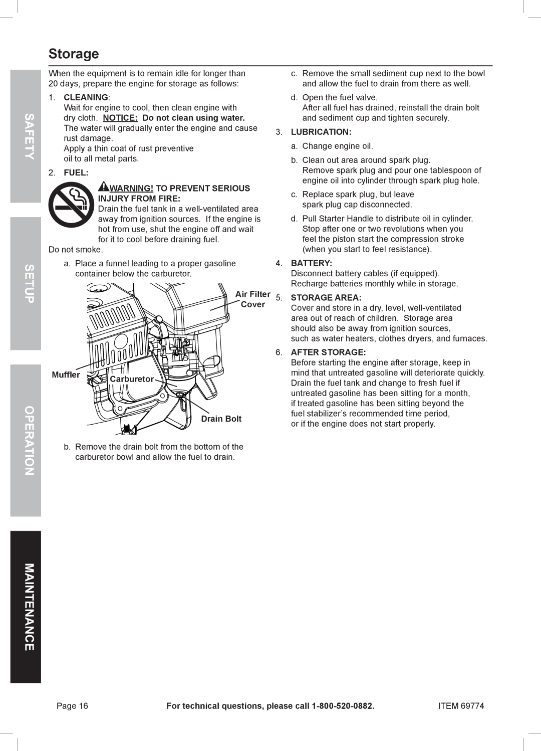 Harbor Freight Tools 69774 manual Storage 