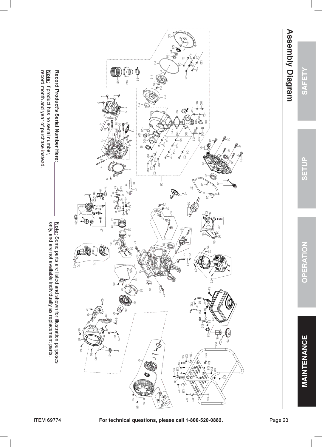 Harbor Freight Tools 69774 manual Assembly Diagram 