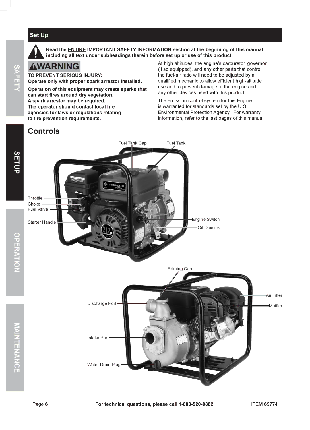 Harbor Freight Tools 69774 manual Controls, Set Up, To Prevent Serious Injury 