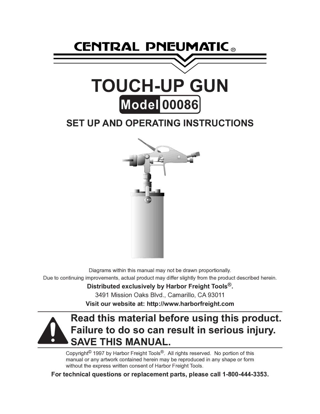 Harbor Freight Tools 86 operating instructions Distributed exclusively by Harbor Freight Tools 